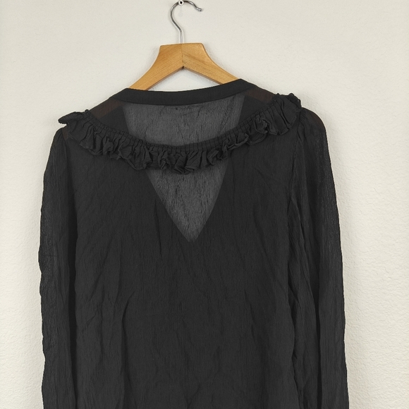 FRAME Silk Sheer Ruffle Long Sleeve V Neck Button Up Peasant Blouse Size XS - Picture 11 of 12